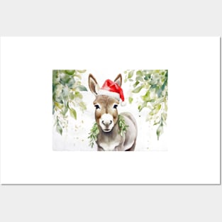 Christmas Donkey Watercolour Posters and Art